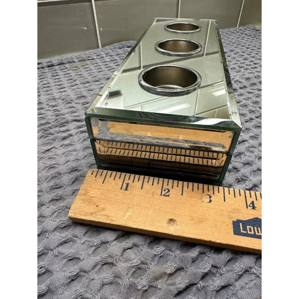 Restoration Hardware ? Beveled Mirrored Glass Triple Votive Candle Holder Retro